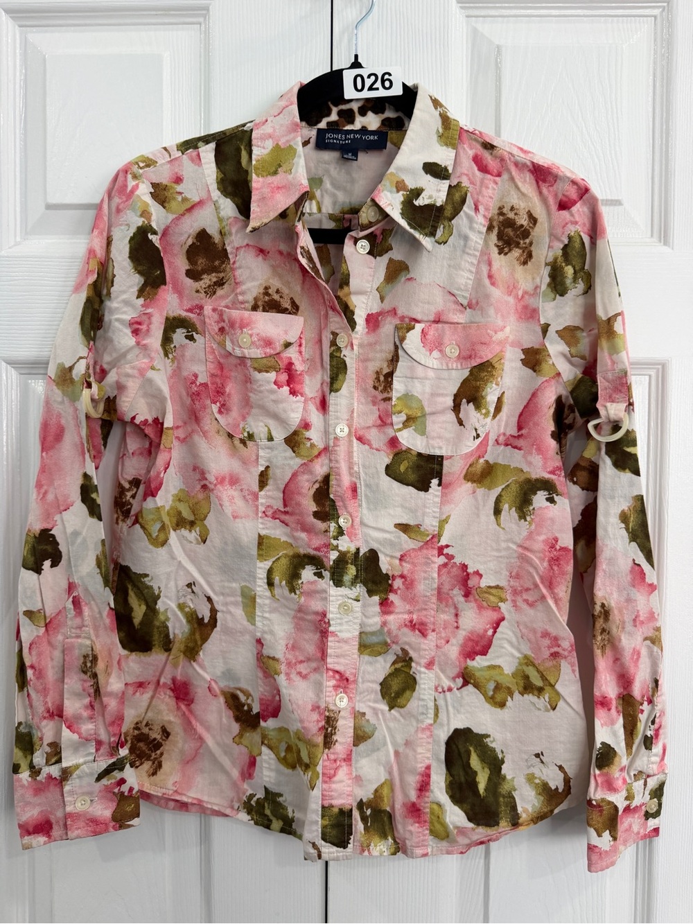 Jones New York Pink & Olive Floral Button-Down Shirt